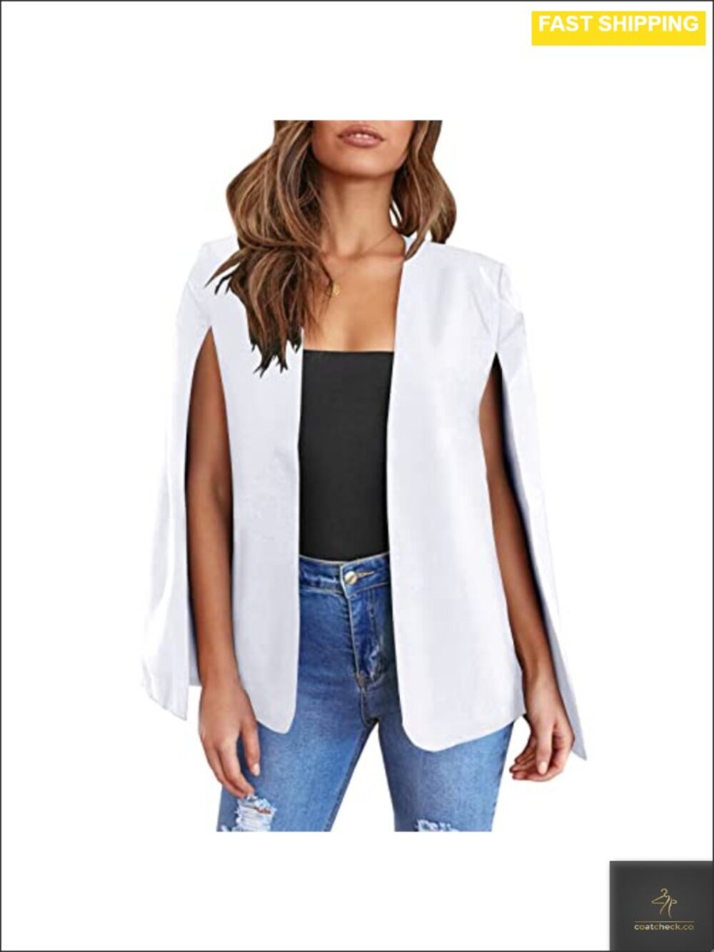 Cape Blazer Split Sleeve Open Front Jacket Workwear Formal Coat